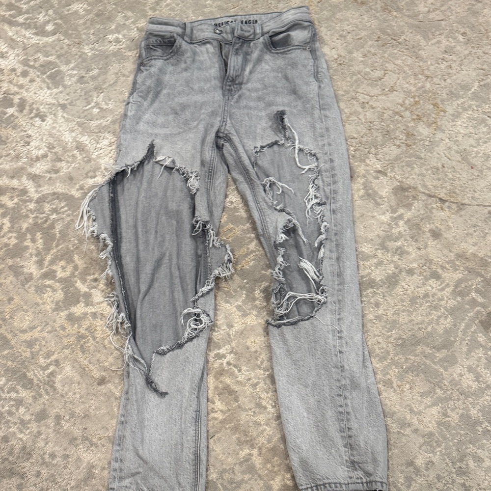 American Eagle Outfitters Gray Distressed Straight Leg Jeans